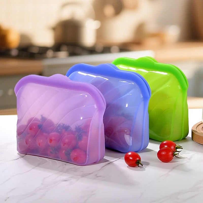 Blue Medium Silicone Food Container Microwave Freezer Safe Leak Proof For Snacks Lunch Kitchen - Image 3
